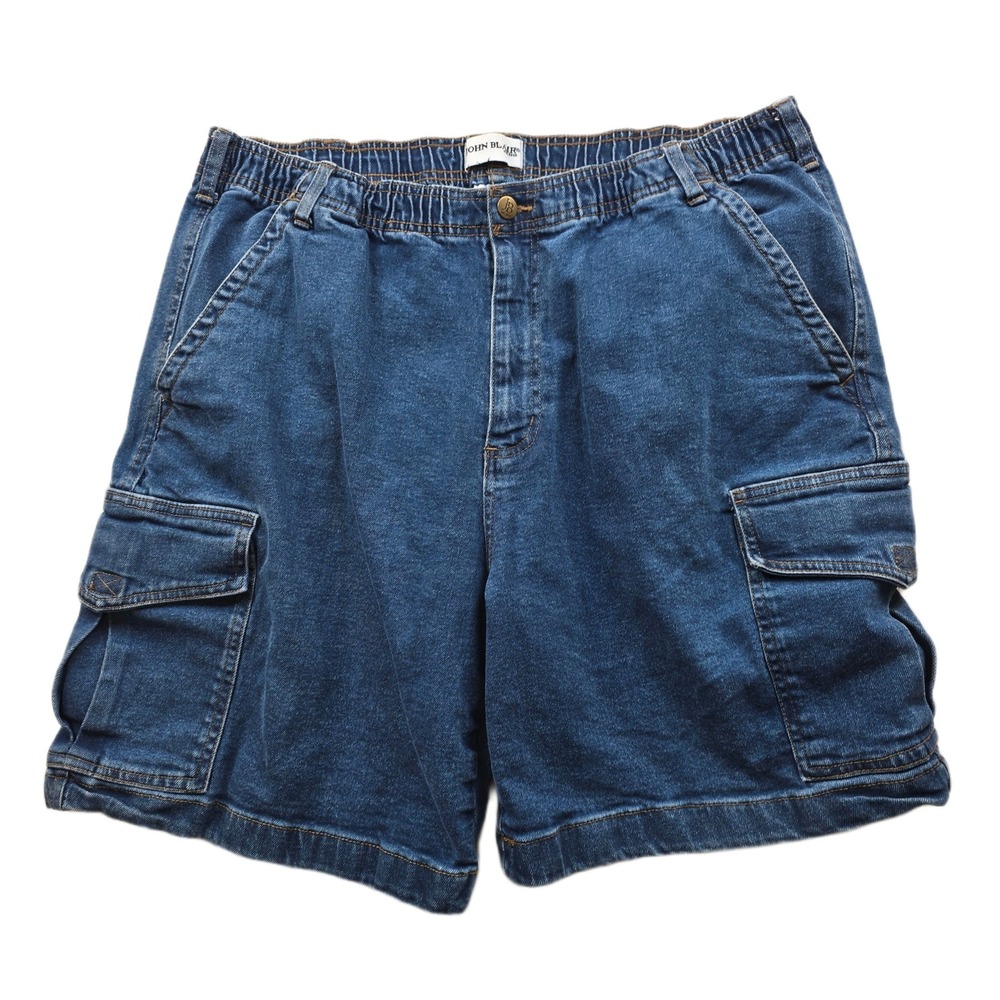 John Blair Cargo Jean Shorts Mens 40 Blue Cotton Denim Elastic Waist 8.5"